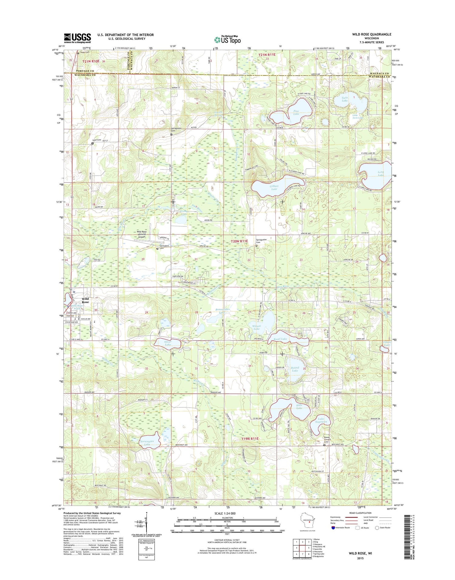 Wild Rose Wisconsin US Topo Map Image