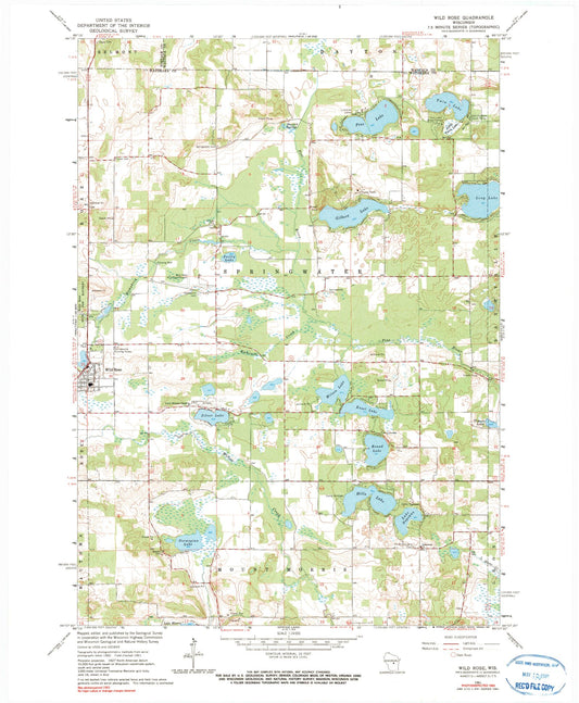 Classic USGS Wild Rose Wisconsin 7.5'x7.5' Topo Map Image