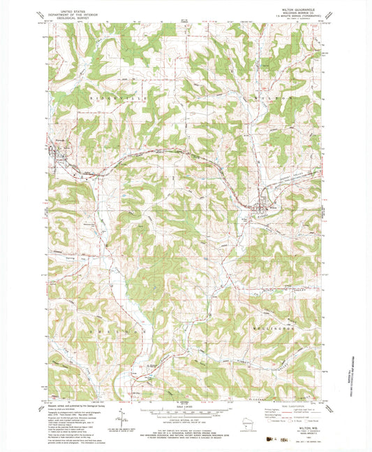 Classic USGS Wilton Wisconsin 7.5'x7.5' Topo Map Image