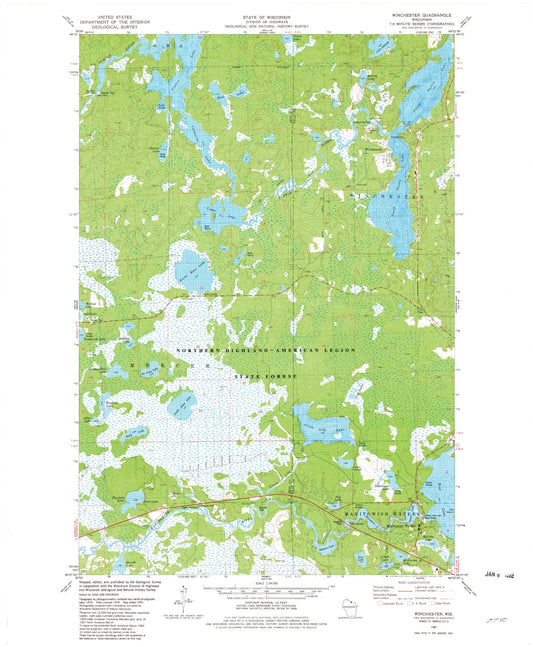 Classic USGS Winchester Wisconsin 7.5'x7.5' Topo Map Image