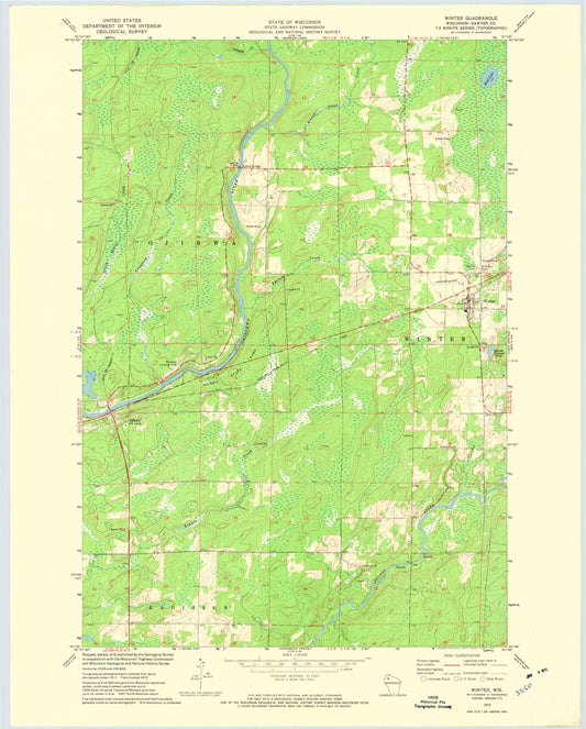 Classic USGS Winter Wisconsin 7.5'x7.5' Topo Map Image