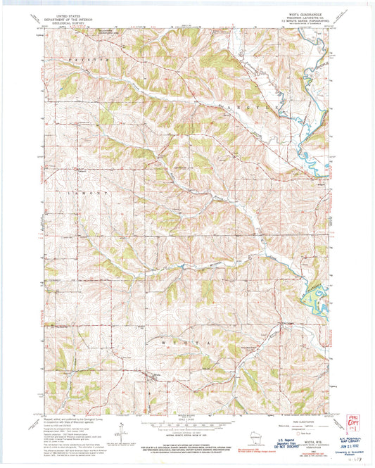 Classic USGS Wiota Wisconsin 7.5'x7.5' Topo Map Image