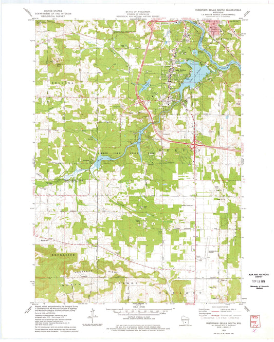 Classic USGS Wisconsin Dells South Wisconsin 7.5'x7.5' Topo Map Image