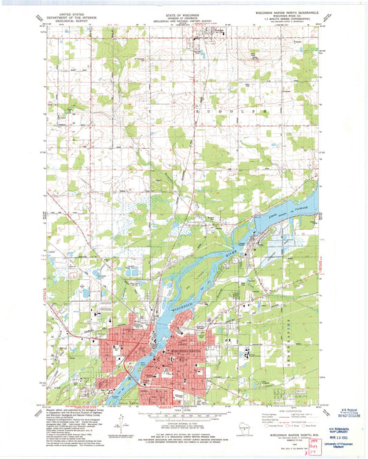 Classic USGS Wisconsin Rapids North Wisconsin 7.5'x7.5' Topo Map Image