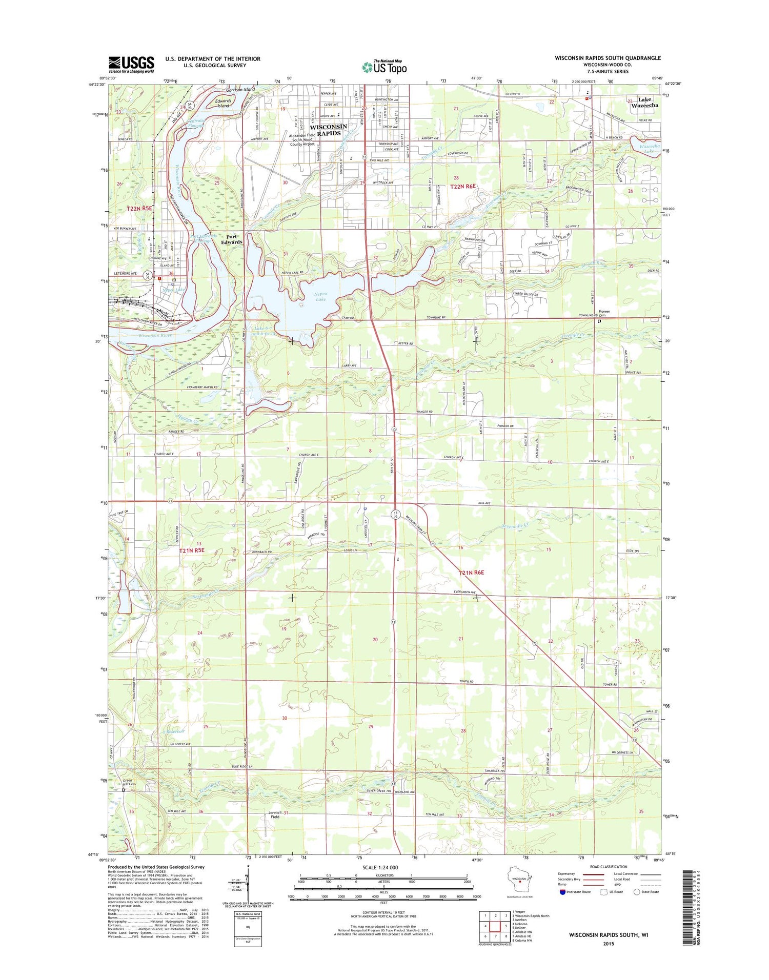 Wisconsin Rapids South Wisconsin US Topo Map Image