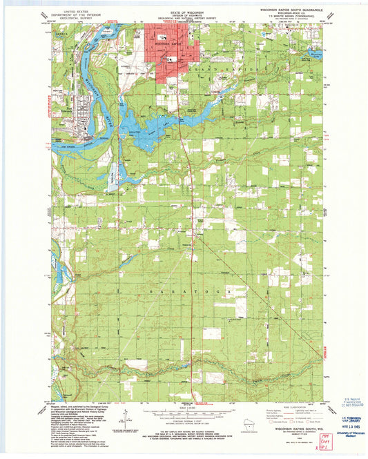 Classic USGS Wisconsin Rapids South Wisconsin 7.5'x7.5' Topo Map Image