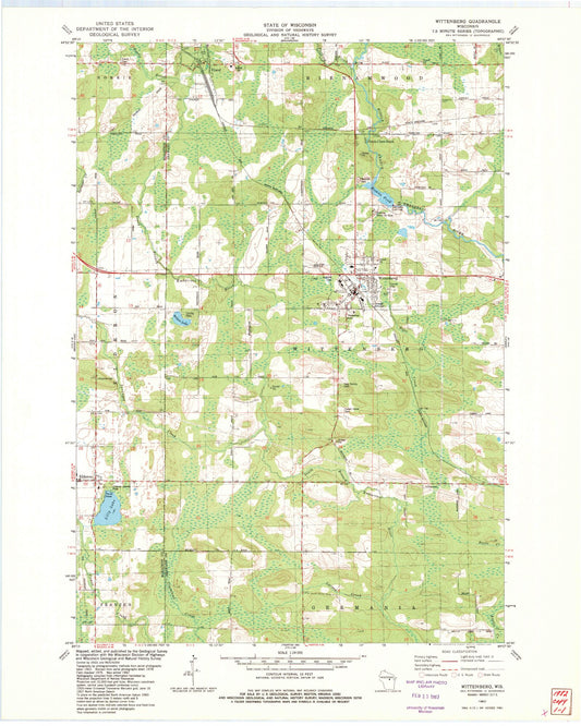 Classic USGS Wittenberg Wisconsin 7.5'x7.5' Topo Map Image
