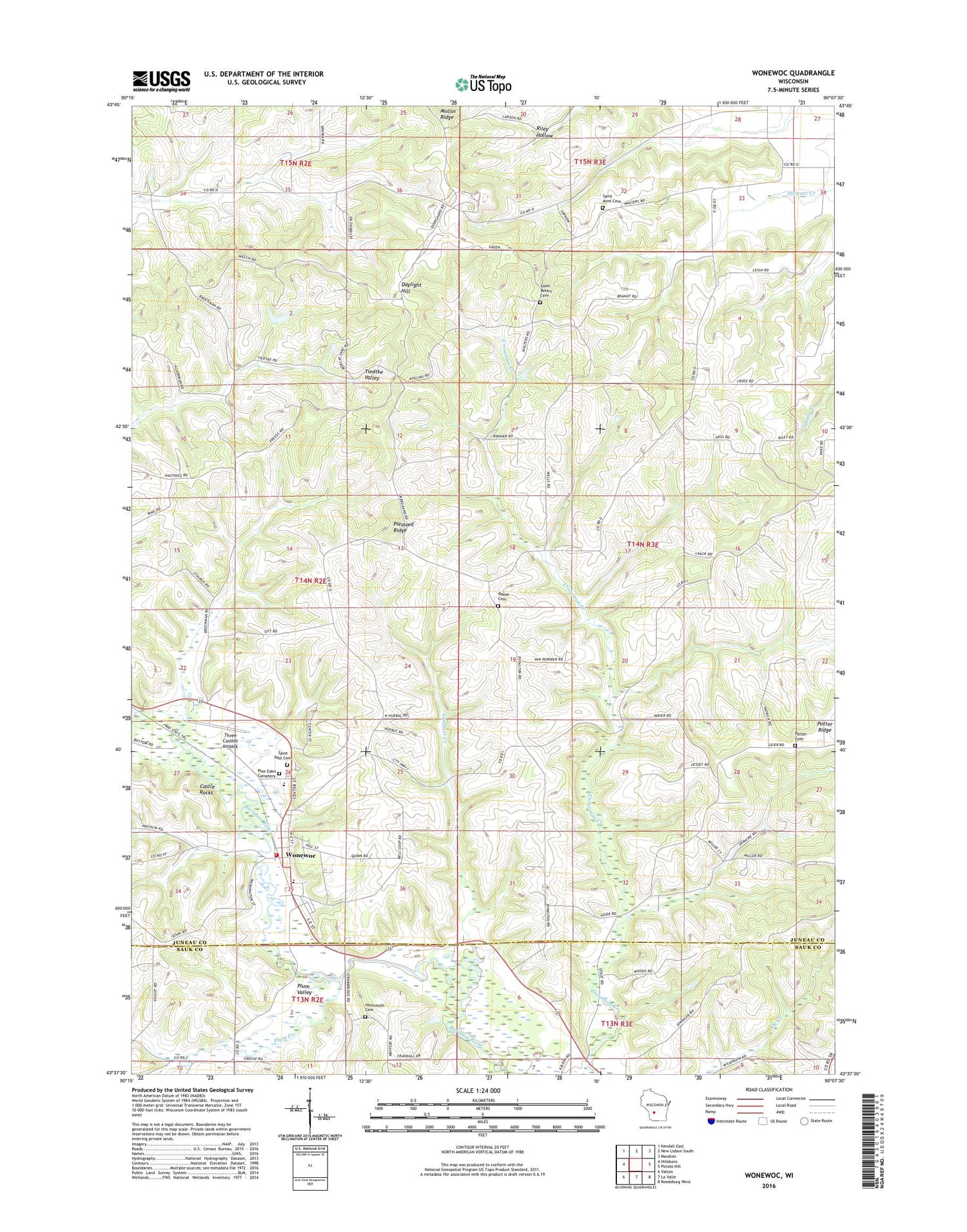 Wonewoc Wisconsin US Topo Map Image