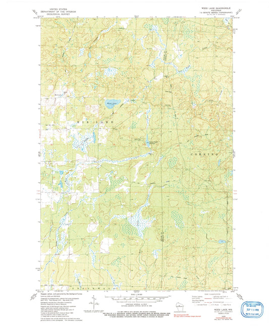 Classic USGS Wood Lake Wisconsin 7.5'x7.5' Topo Map Image