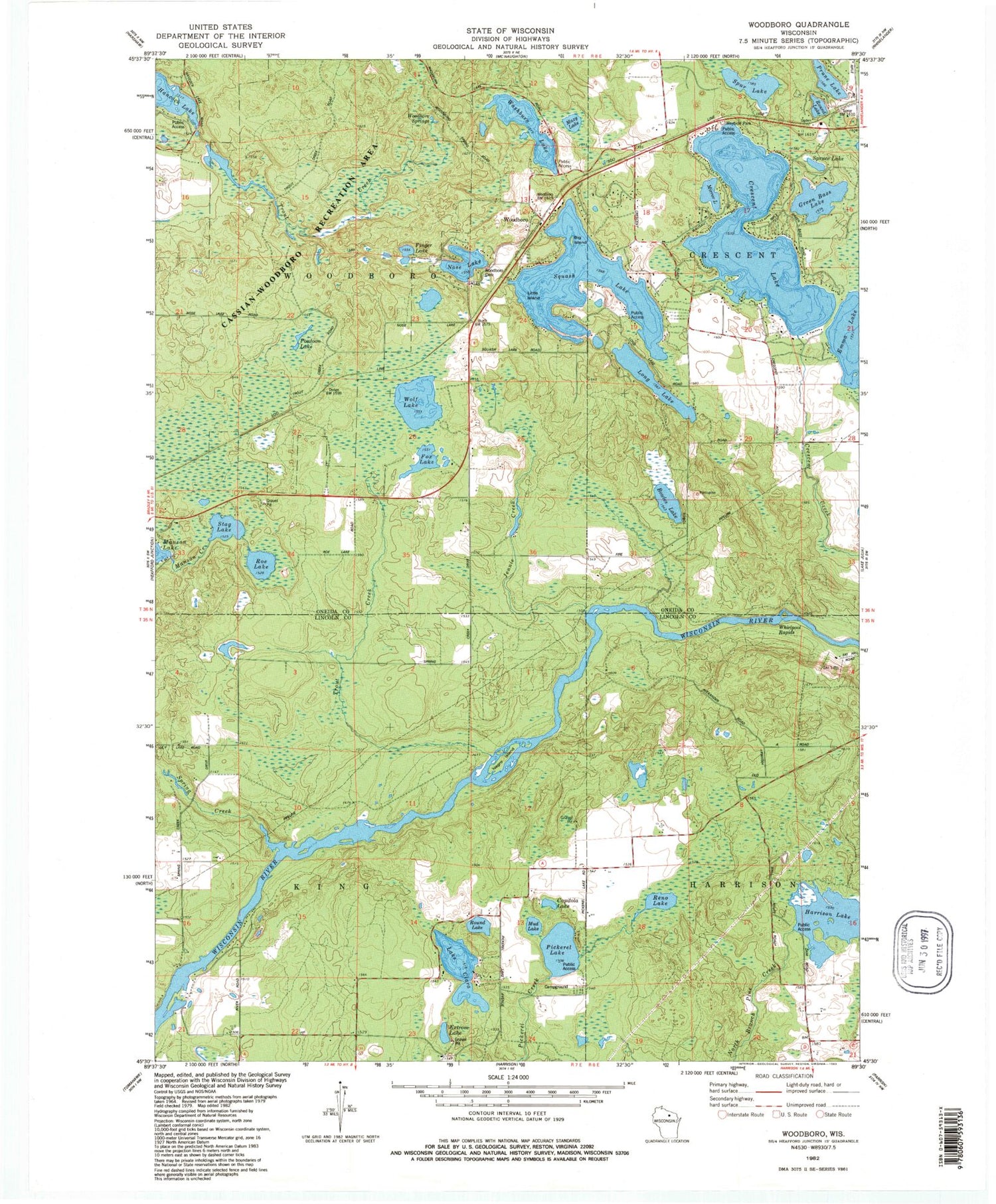 Classic USGS Woodboro Wisconsin 7.5'x7.5' Topo Map Image