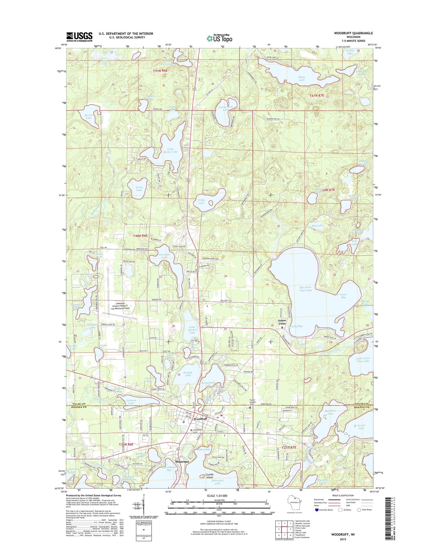 Woodruff Wisconsin US Topo Map Image