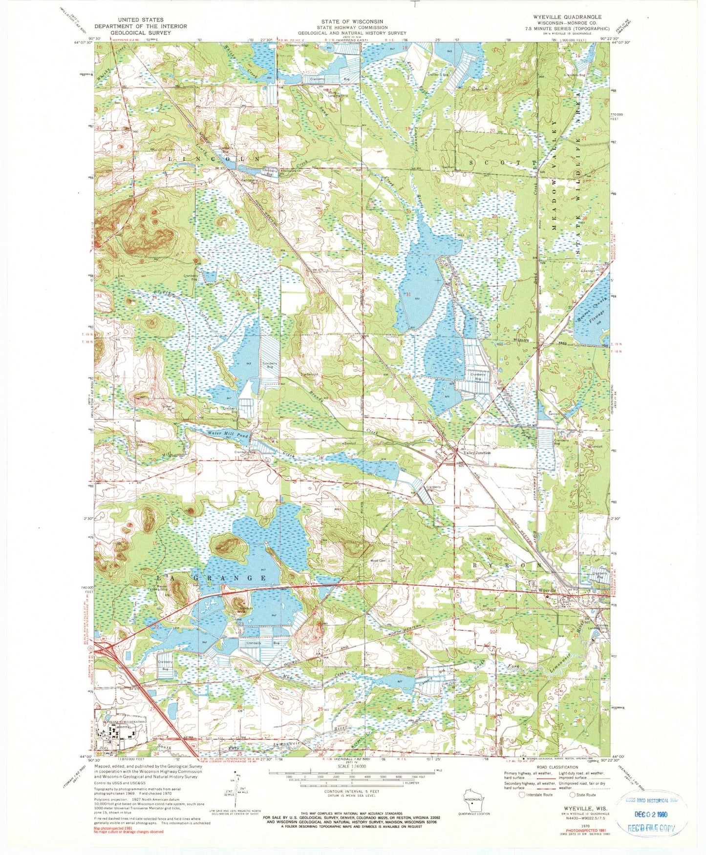 Classic USGS Wyeville Wisconsin 7.5'x7.5' Topo Map Image
