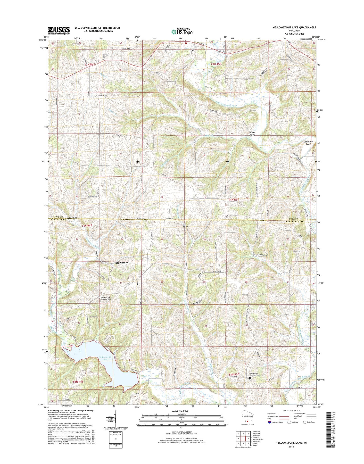 Yellowstone Lake Wisconsin US Topo Map Image