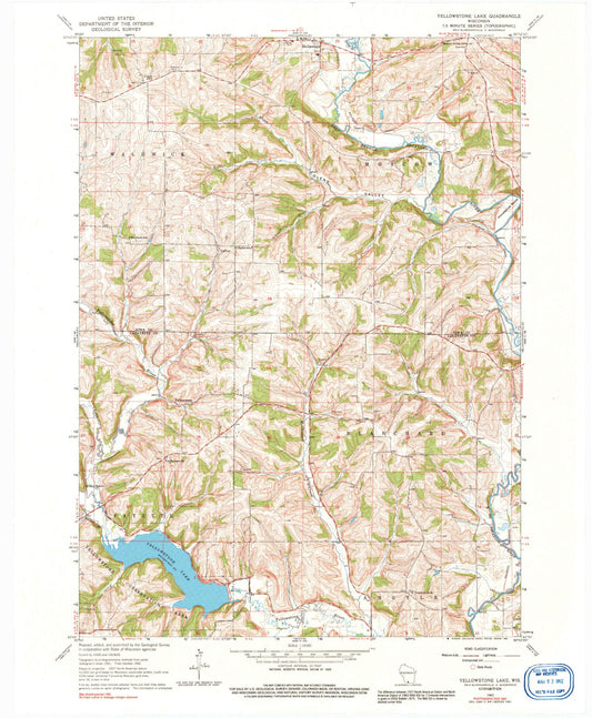 Classic USGS Yellowstone Lake Wisconsin 7.5'x7.5' Topo Map Image