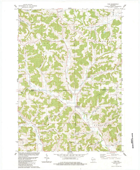 Classic USGS Yuba Wisconsin 7.5'x7.5' Topo Map Image