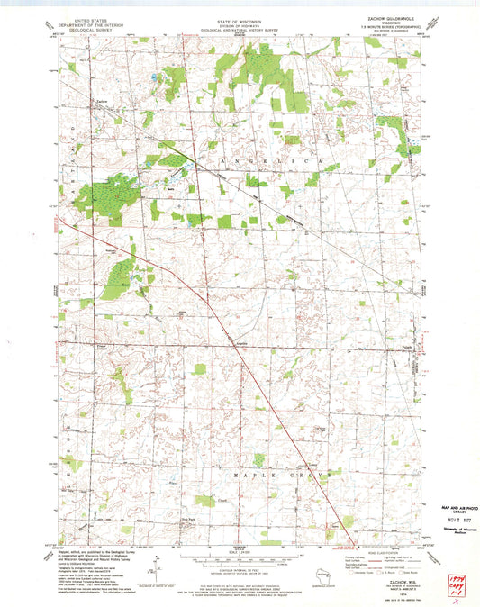 Classic USGS Zachow Wisconsin 7.5'x7.5' Topo Map Image
