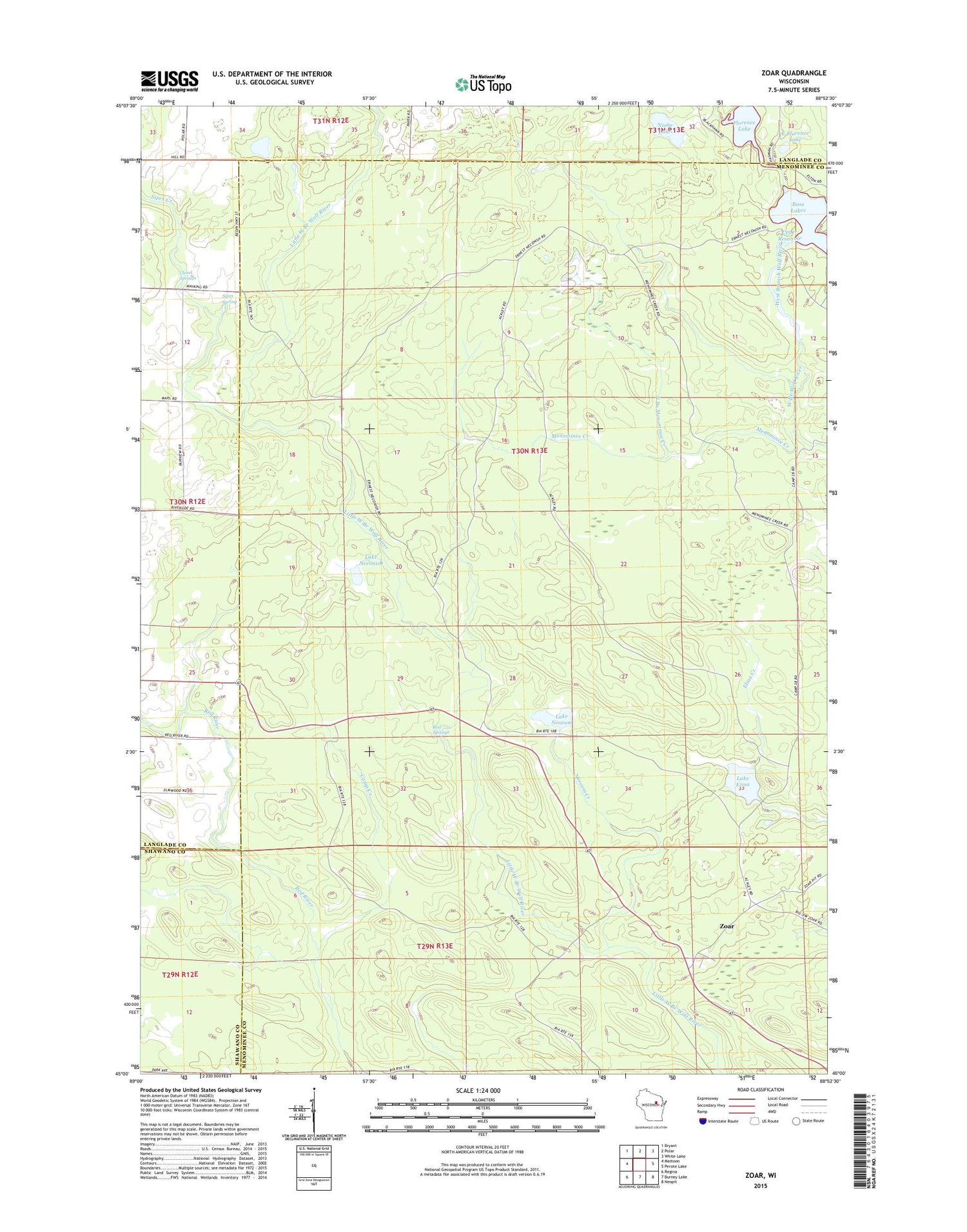 Zoar Wisconsin US Topo Map Image