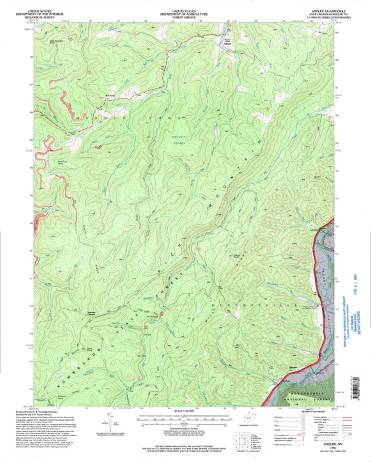 Classic USGS Adolph West Virginia 7.5'x7.5' Topo Map Image