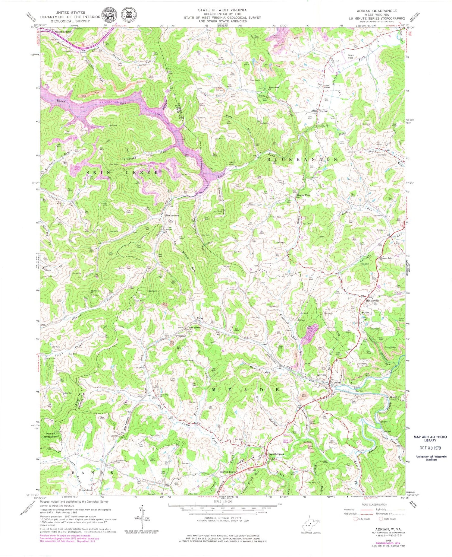 Classic USGS Adrian West Virginia 7.5'x7.5' Topo Map Image