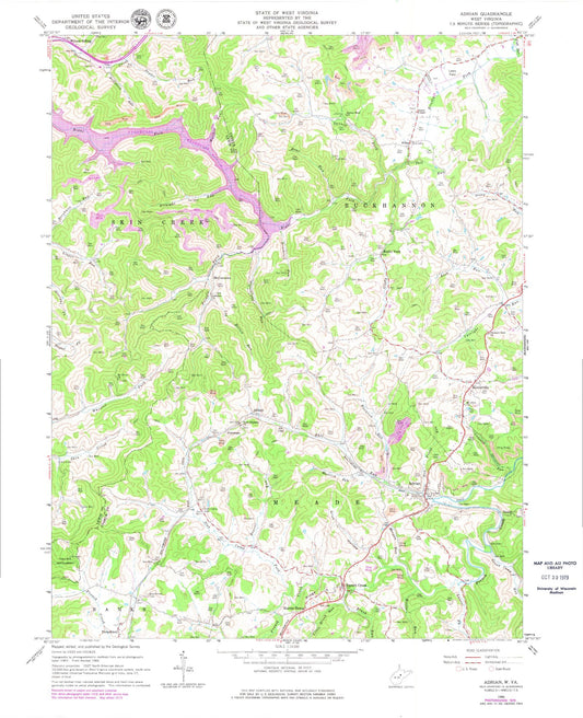 Classic USGS Adrian West Virginia 7.5'x7.5' Topo Map Image