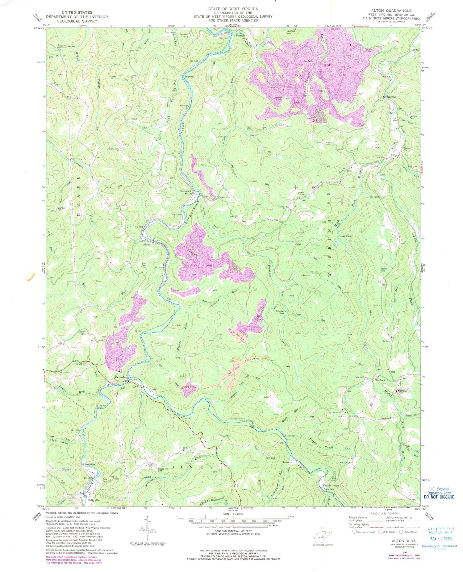 Classic USGS Alton West Virginia 7.5'x7.5' Topo Map Image