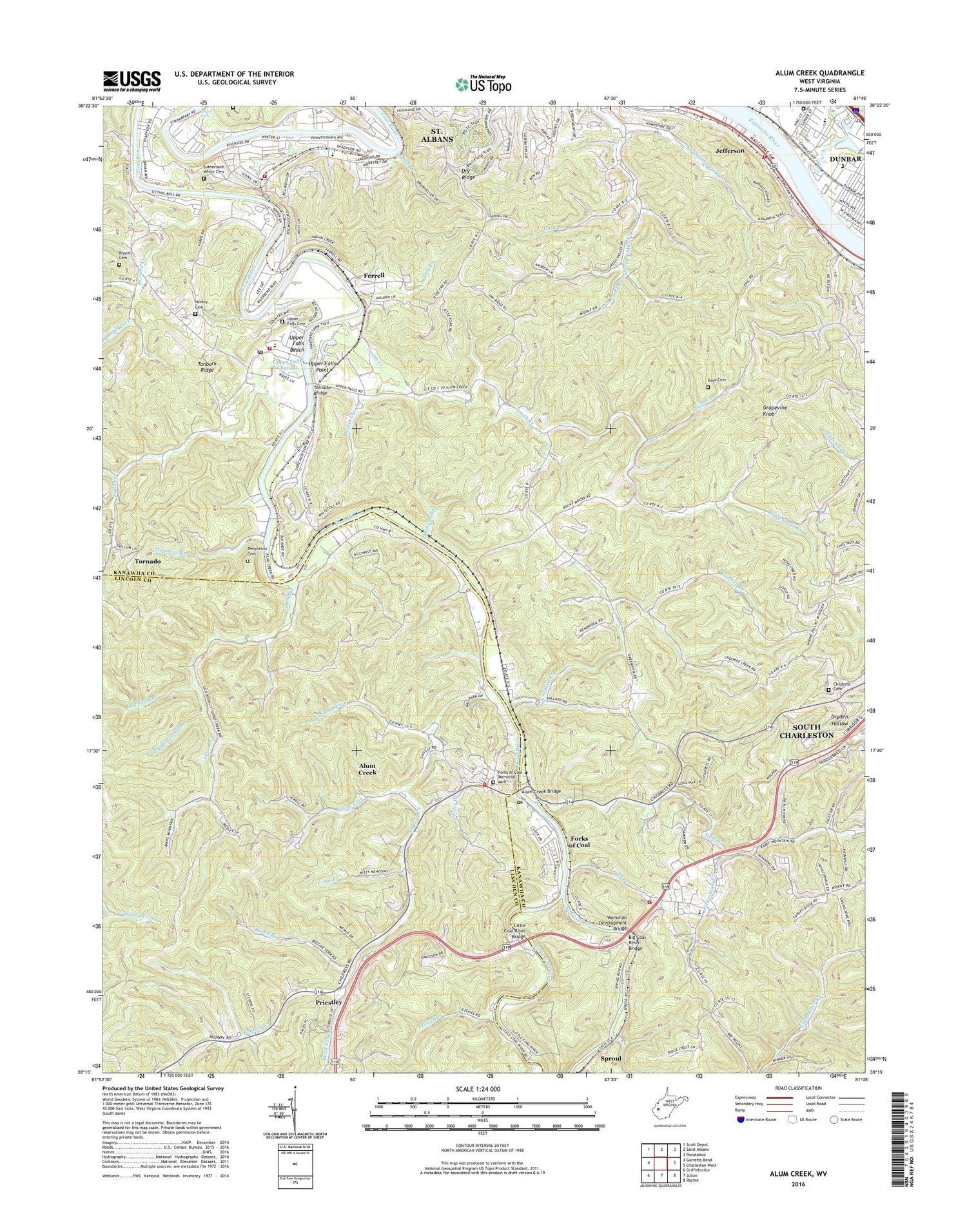 Alum Creek West Virginia US Topo Map Image
