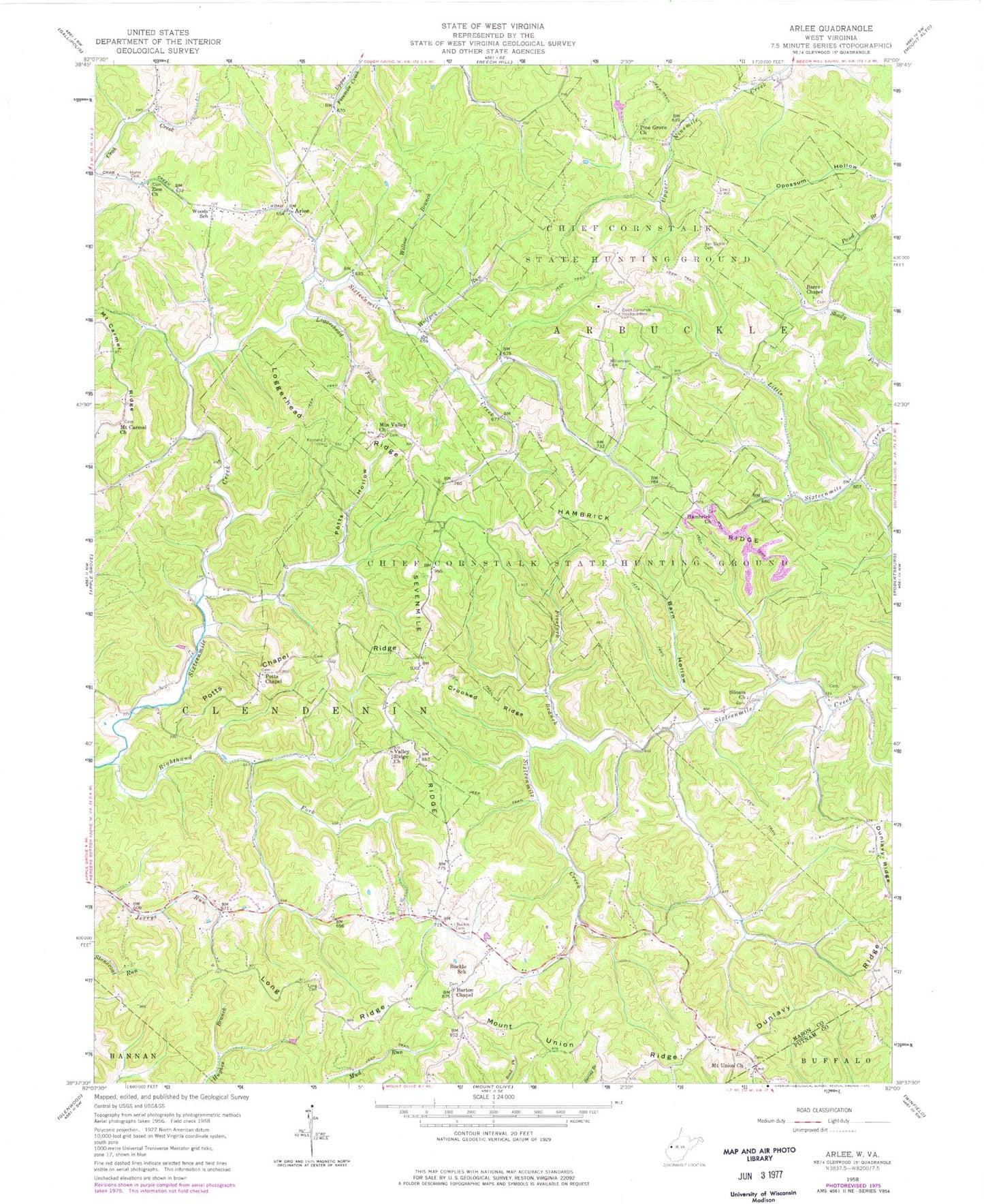 Classic USGS Arlee West Virginia 7.5'x7.5' Topo Map Image