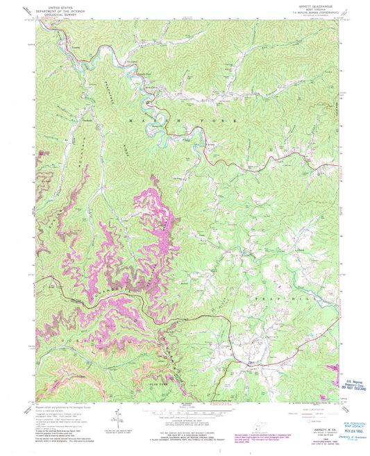 Classic USGS Arnett West Virginia 7.5'x7.5' Topo Map Image
