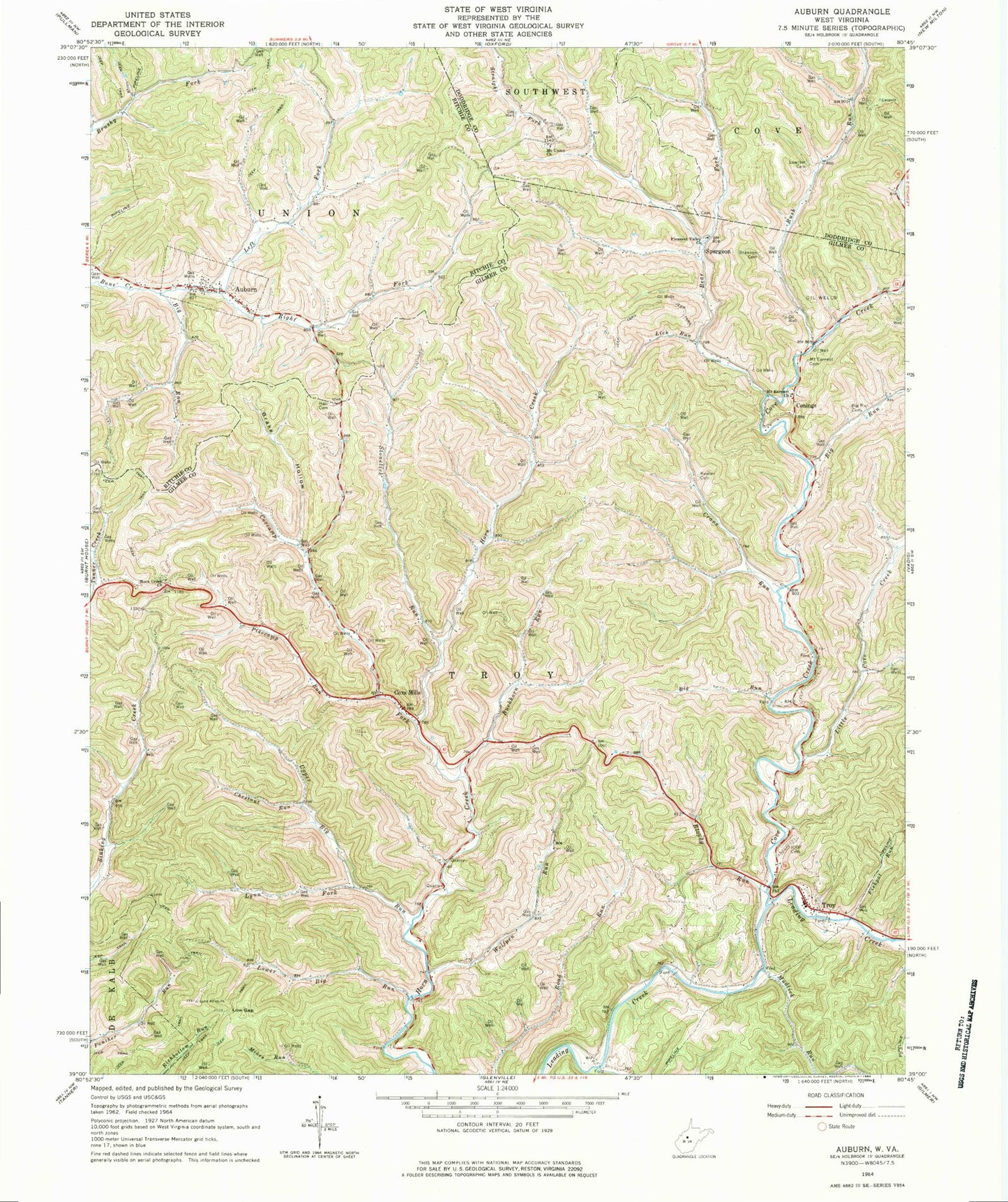Classic USGS Asbury West Virginia 7.5'x7.5' Topo Map Image