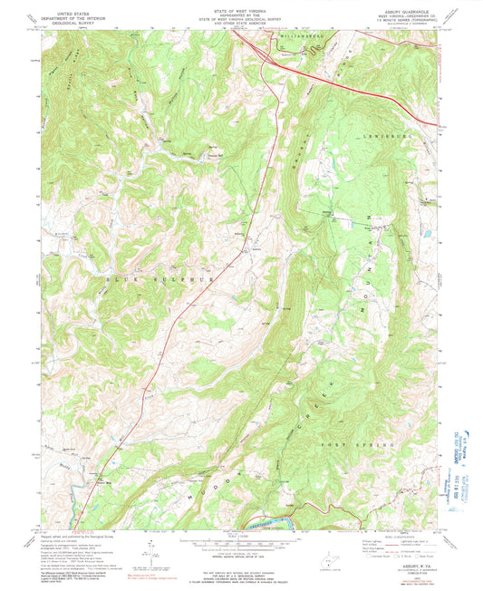 Classic USGS Asbury West Virginia 7.5'x7.5' Topo Map Image