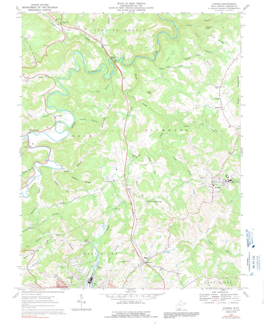 Classic USGS Athens West Virginia 7.5'x7.5' Topo Map Image