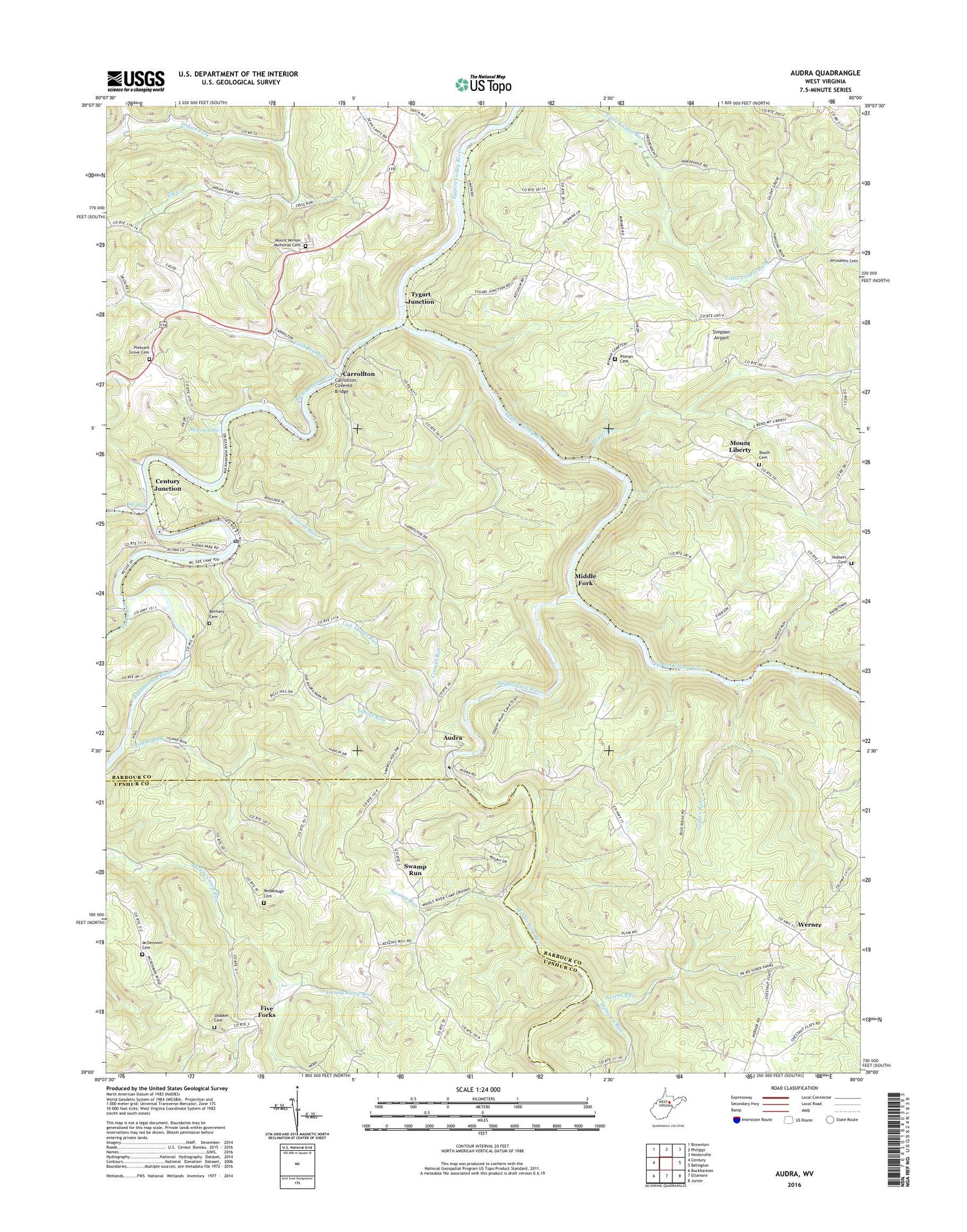 Audra West Virginia US Topo Map Image