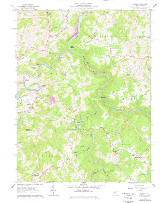 Classic USGS Audra West Virginia 7.5'x7.5' Topo Map Image