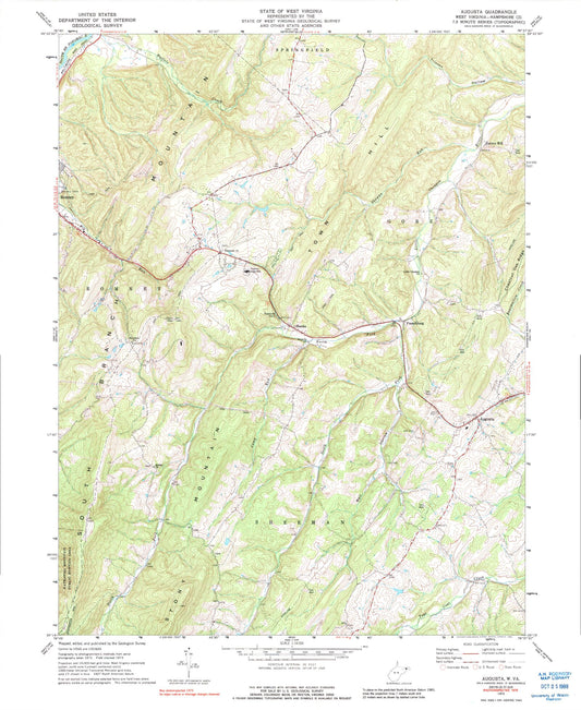 Classic USGS Augusta West Virginia 7.5'x7.5' Topo Map Image