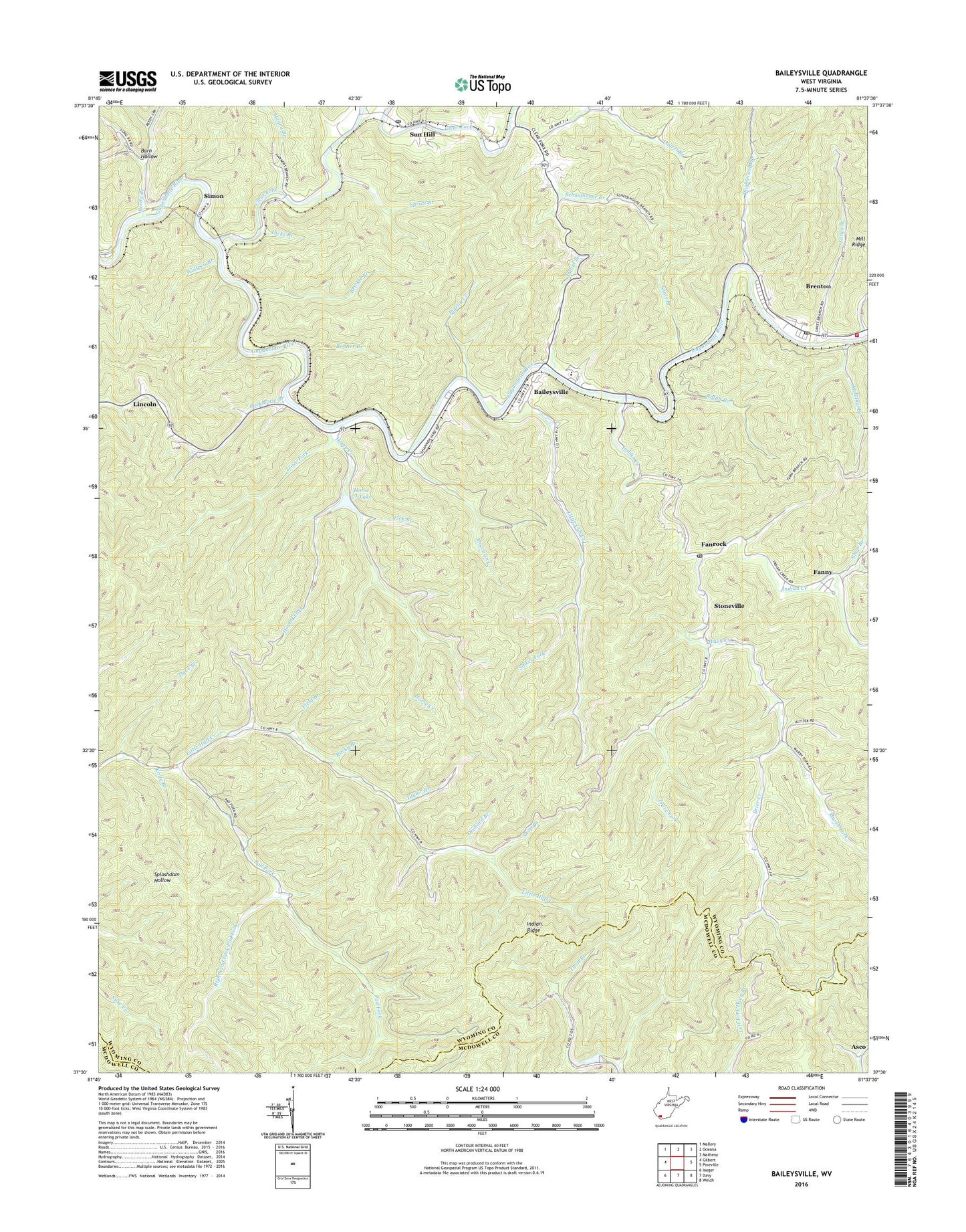Baileysville West Virginia US Topo Map Image