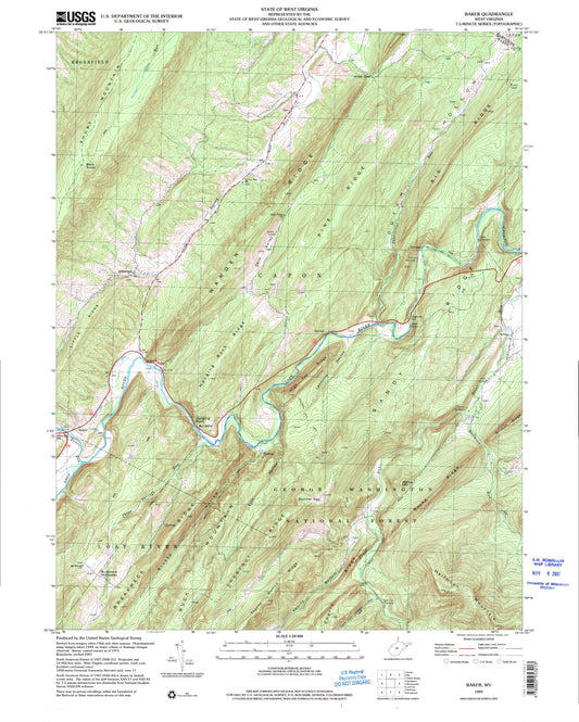 Classic USGS Baker West Virginia 7.5'x7.5' Topo Map Image