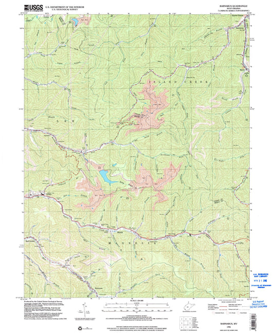 Classic USGS Barnabus West Virginia 7.5'x7.5' Topo Map Image