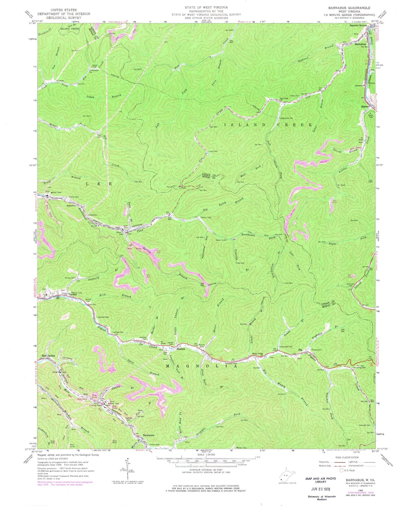Classic USGS Barnabus West Virginia 7.5'x7.5' Topo Map Image