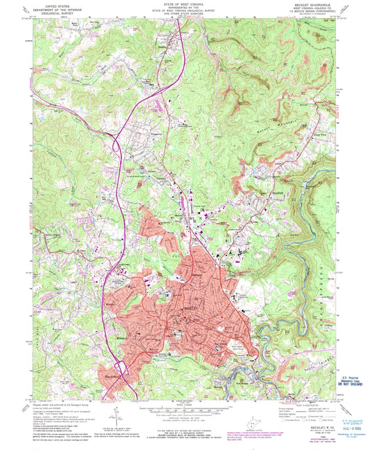 Classic USGS Beckley West Virginia 7.5'x7.5' Topo Map Image