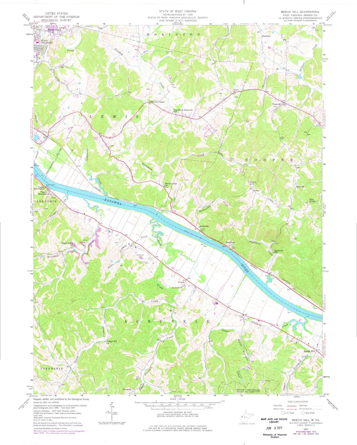 Classic USGS Beech Hill West Virginia 7.5'x7.5' Topo Map Image