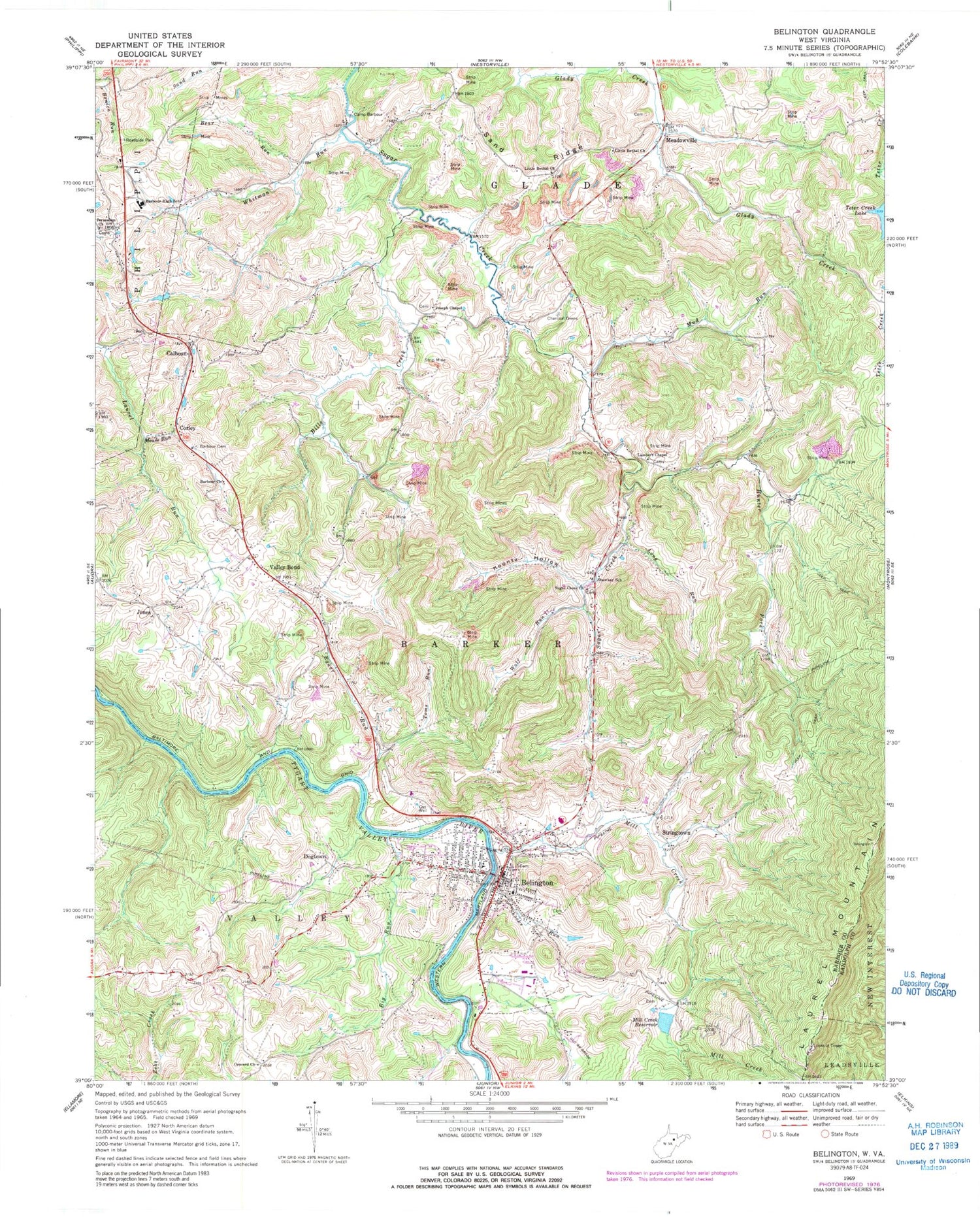 Classic USGS Belington West Virginia 7.5'x7.5' Topo Map Image