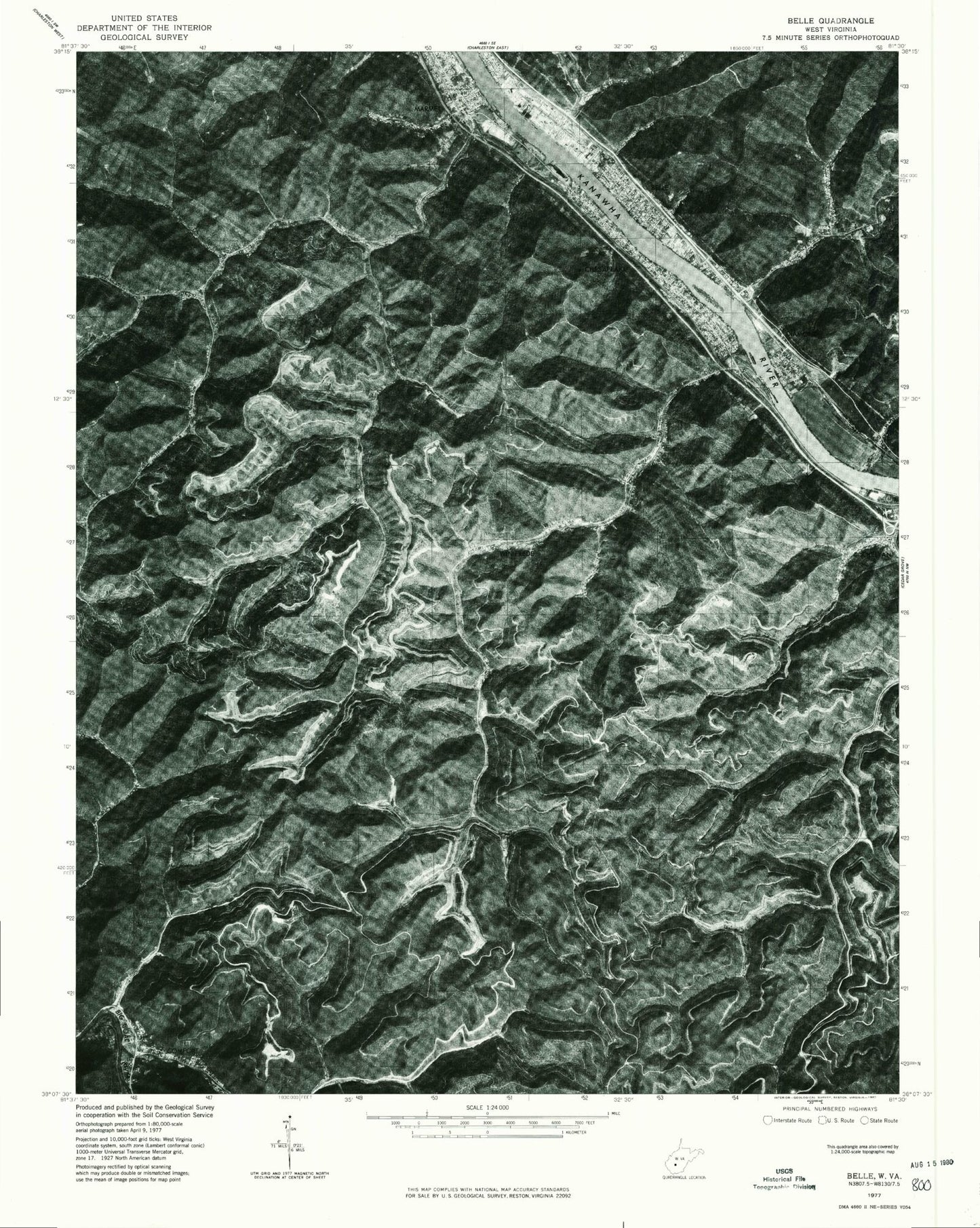 Classic USGS Belle West Virginia 7.5'x7.5' Topo Map Image