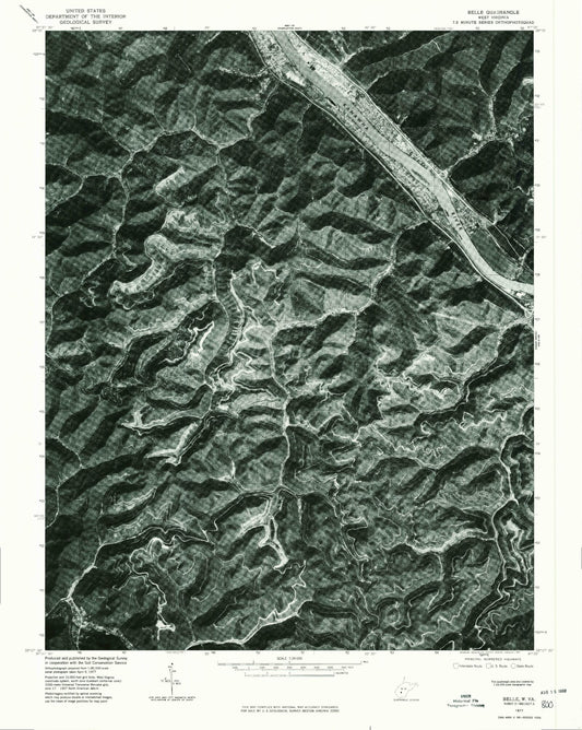 Classic USGS Belle West Virginia 7.5'x7.5' Topo Map Image