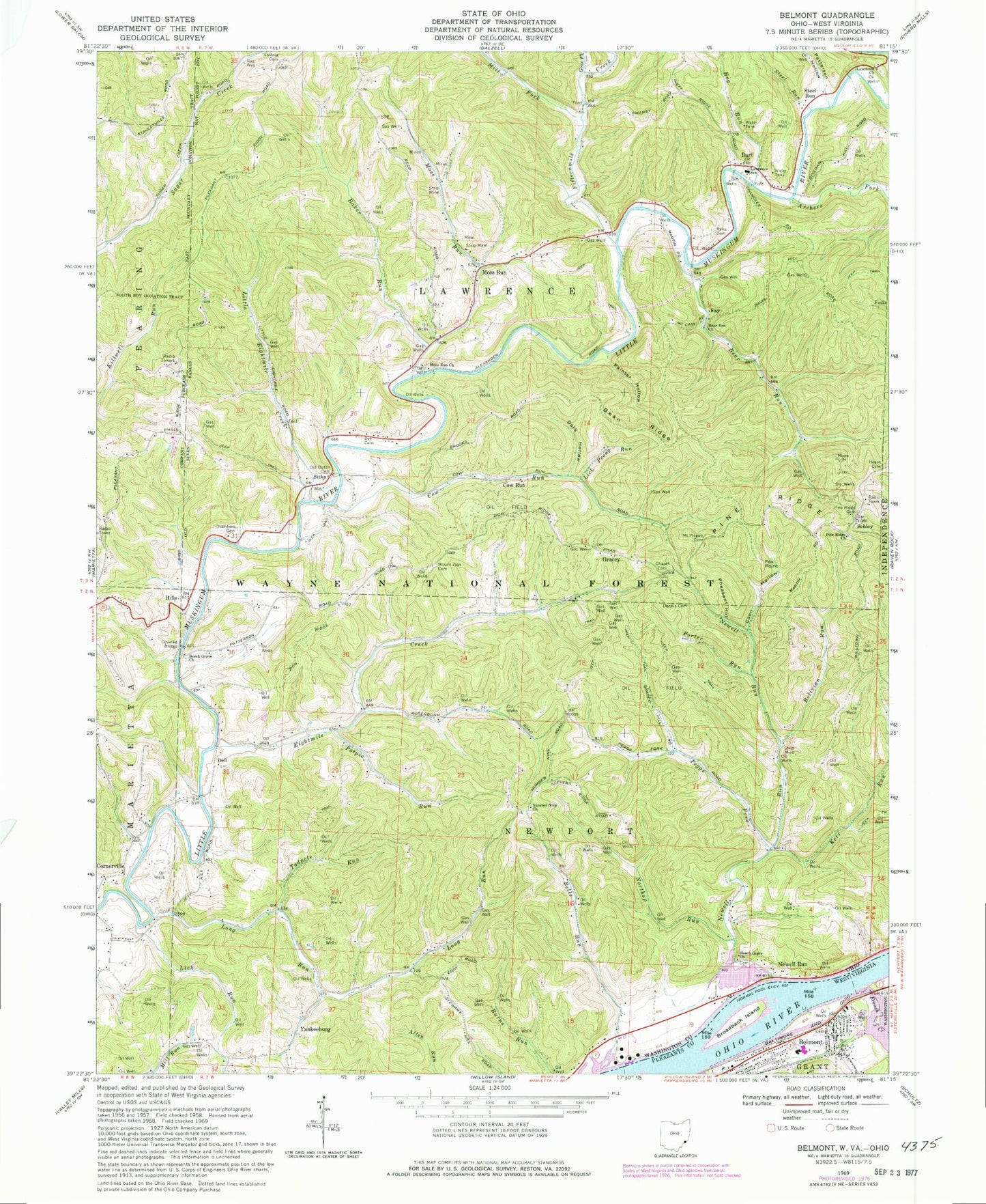 Classic USGS Belmont West Virginia 7.5'x7.5' Topo Map Image