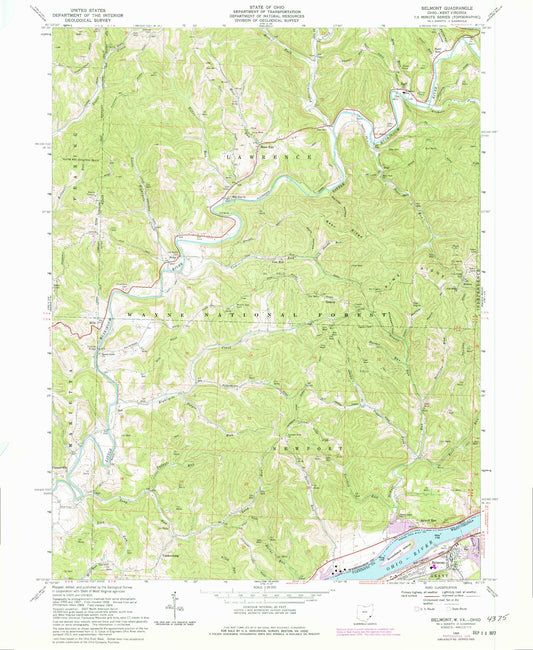 Classic USGS Belmont West Virginia 7.5'x7.5' Topo Map Image