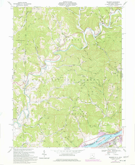 Classic USGS Belmont West Virginia 7.5'x7.5' Topo Map Image