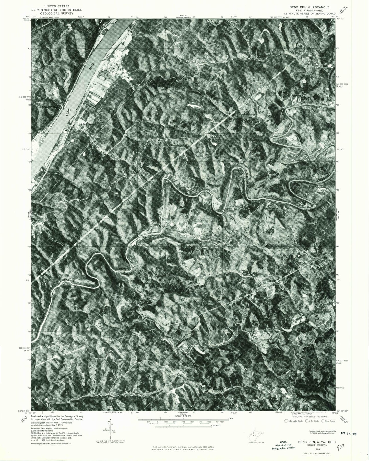 Classic USGS Bens Run West Virginia 7.5'x7.5' Topo Map Image