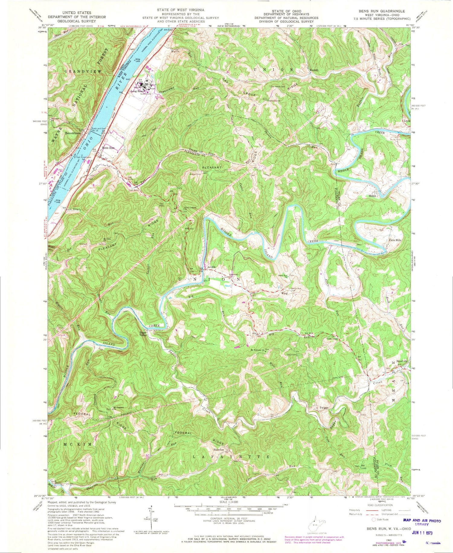 Classic USGS Bens Run West Virginia 7.5'x7.5' Topo Map Image