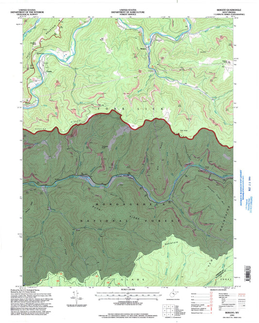 Classic USGS Bergoo West Virginia 7.5'x7.5' Topo Map Image