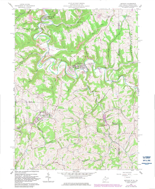 Classic USGS Bethany West Virginia 7.5'x7.5' Topo Map Image